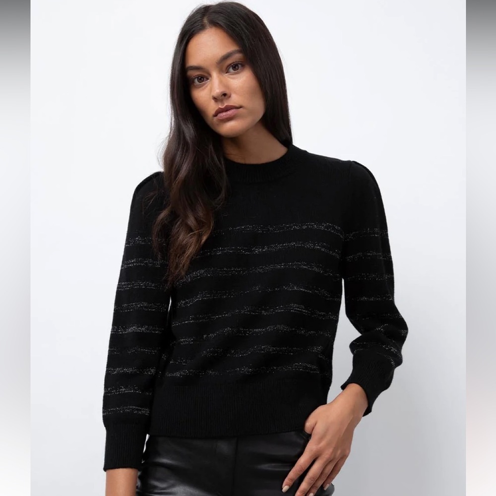 Rails Sweater with Puffy Sleeves and Silver Stripes